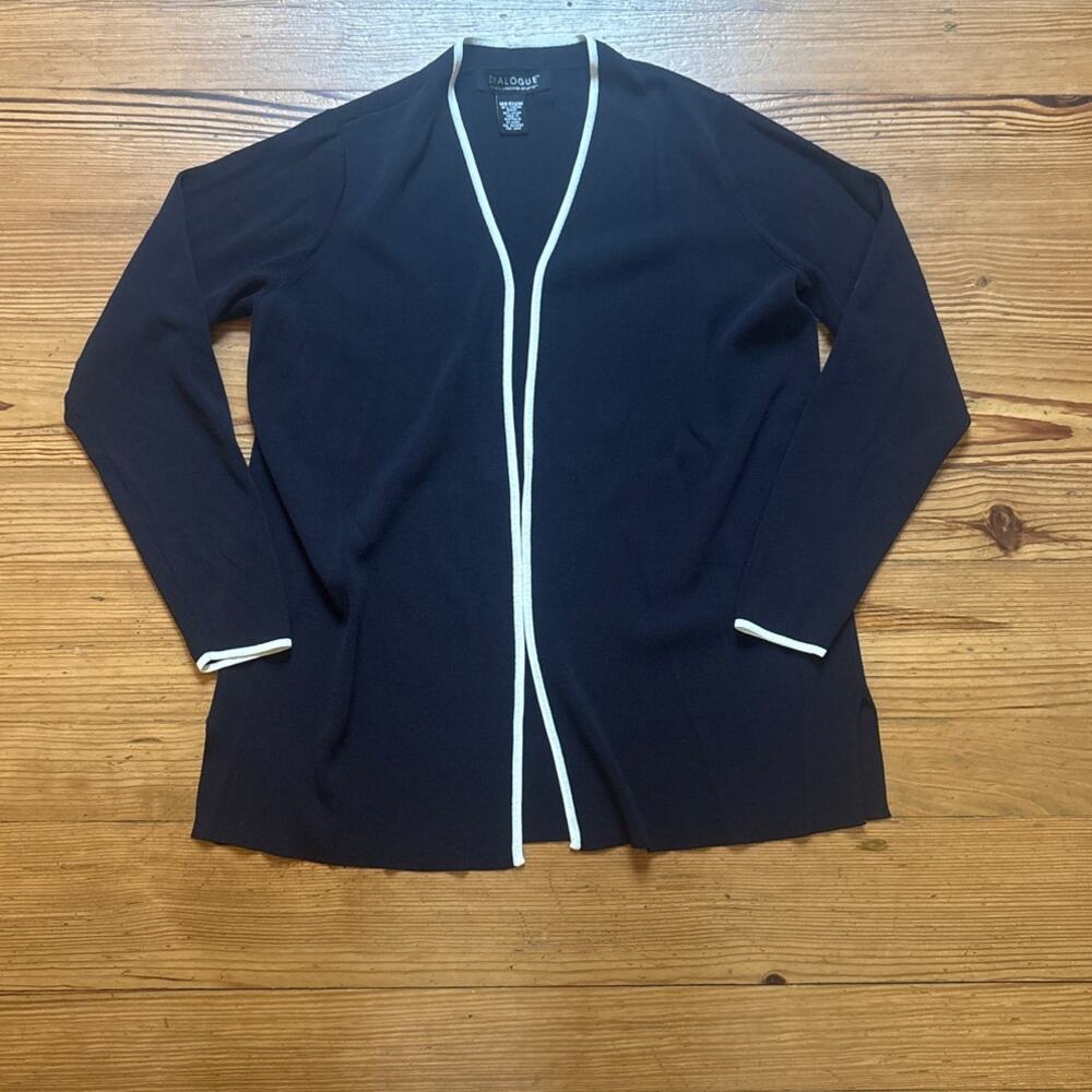 Dialogue black white trim open classic‎ cardigan SIZE M